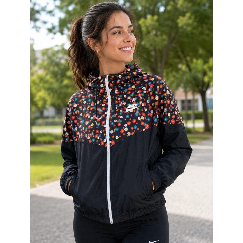 Nike Jacket Womens Small Floral Lightweight Zip Windbreaker Sportswear Heritage